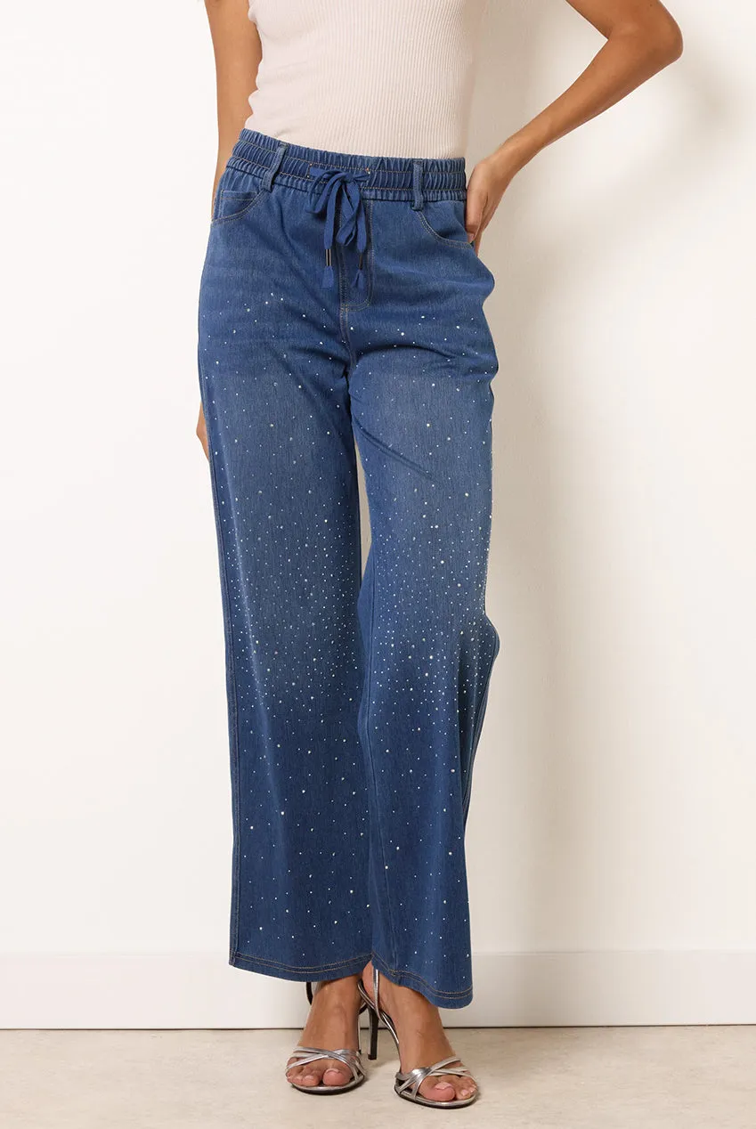Blue Vanilla jeans zampa strass denim blu