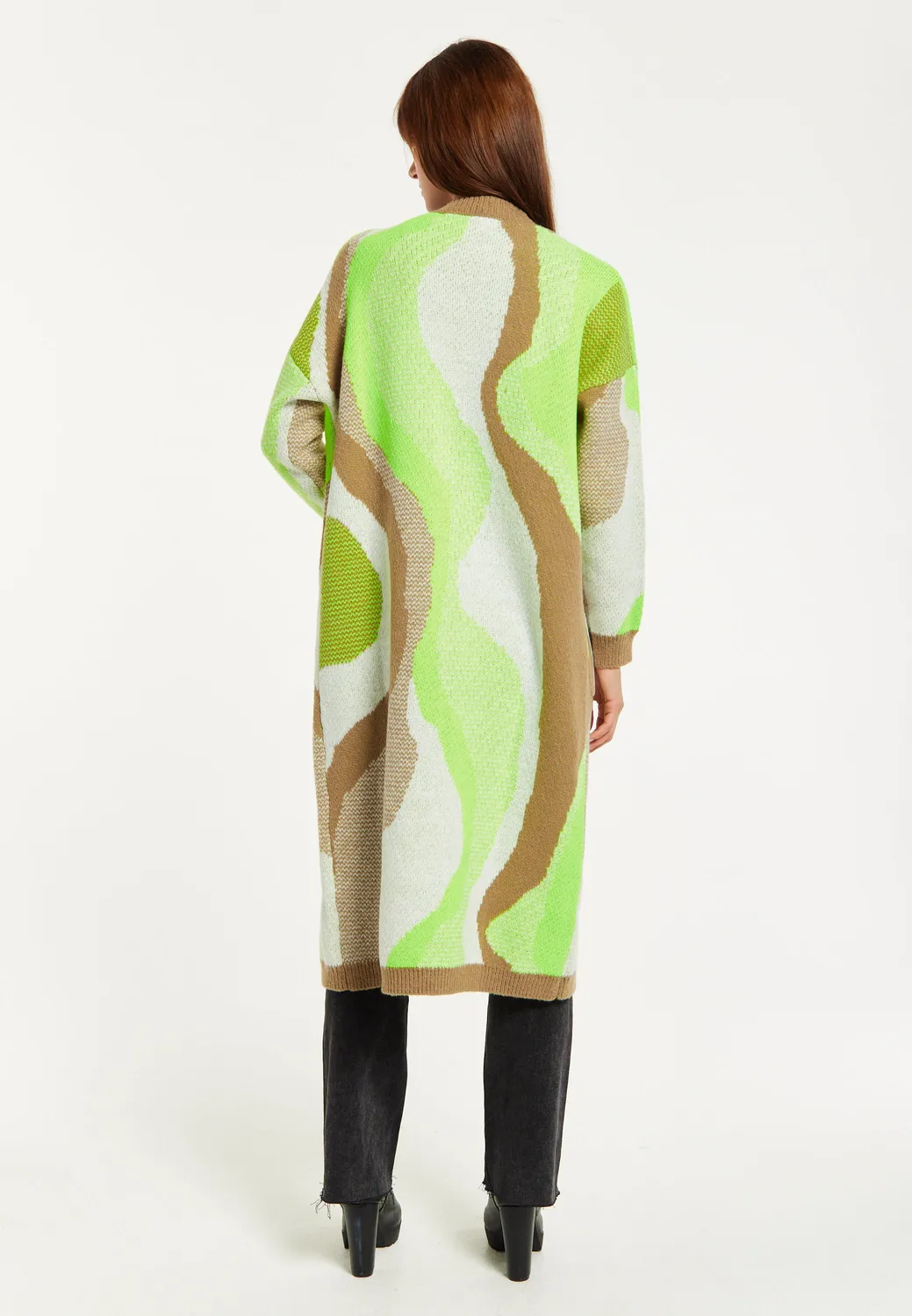 Liquorish cardigan lungo marrone verde tasche aperte