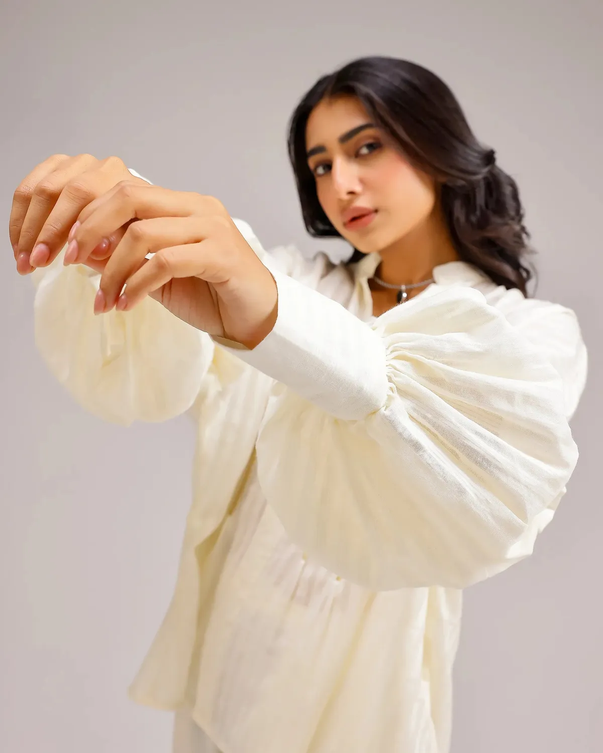 Our Dve Saanjh Silent Stripe top beige cotone