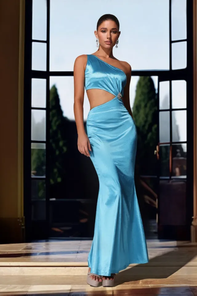 Bella Barnett Kanma abito maxi blu monospalla cut-out