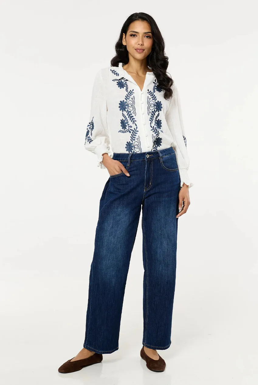 Liquorish Wide Leg jeans donna blu lavaggio scuro