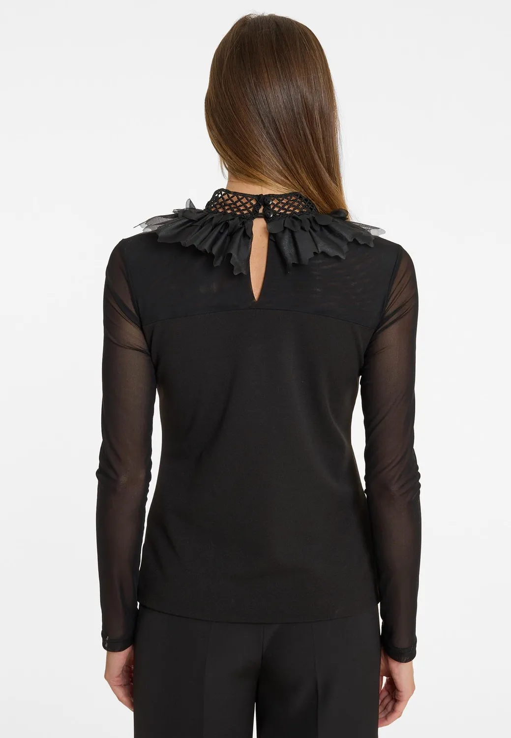 Ana Alcazar Afoly top nero collo rouches