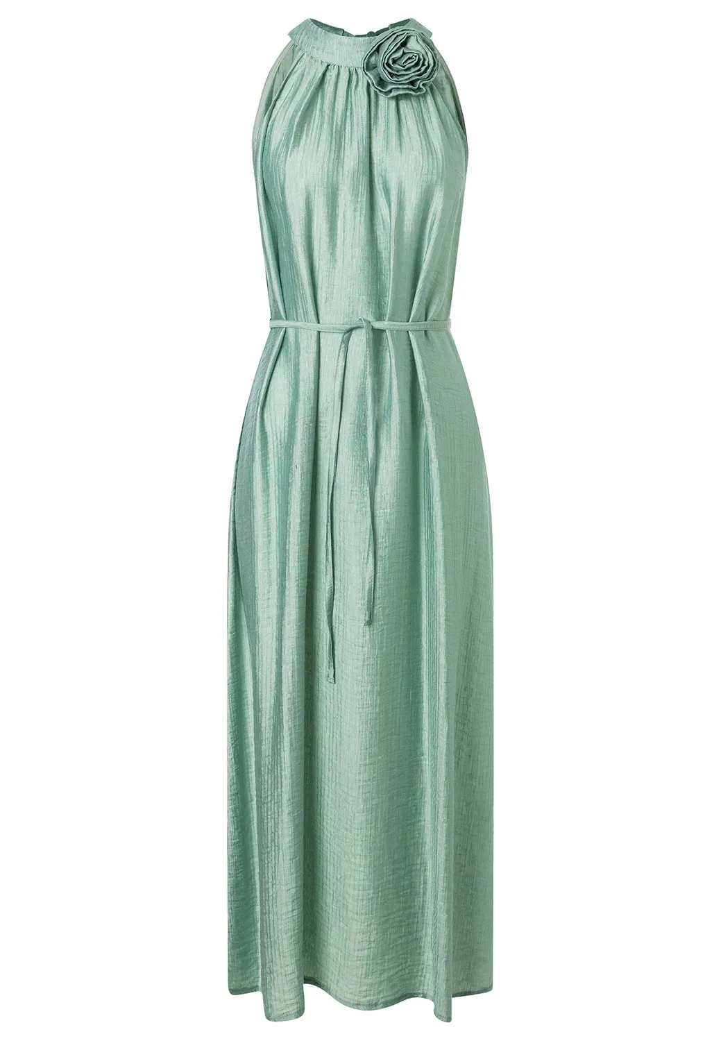 Ana Alcazar Doreya abito verde salvia lungo halter