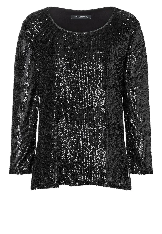 Ana Alcazar Saloa top nero paillettes maniche 7/8