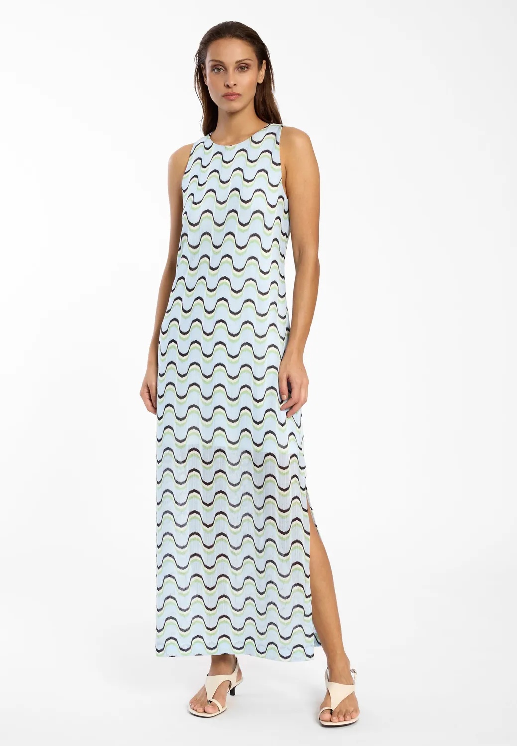Ana Alcazar Dinea abito maxi onde azzurre