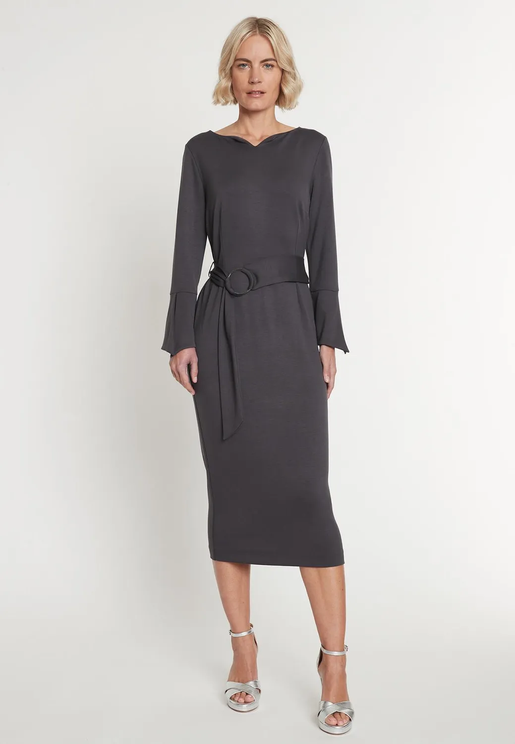 Ana Alcazar Mehisa abito tubino grigio midi jersey
