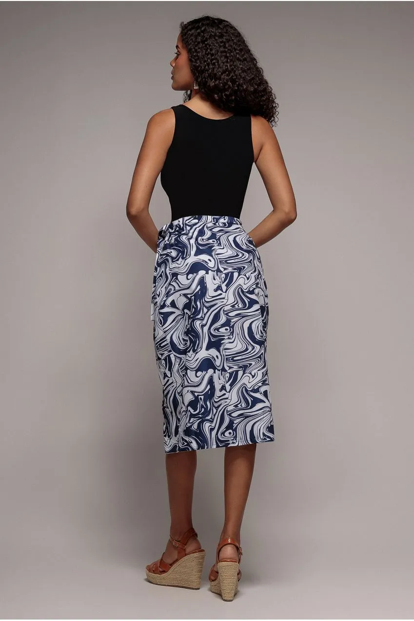 Goddiva gonna wrap midi blu navy stampata