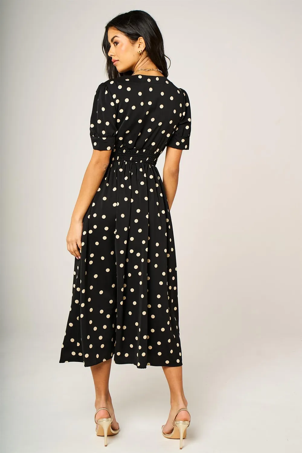 Goddiva FS Collection abito midi nero pois bottoni