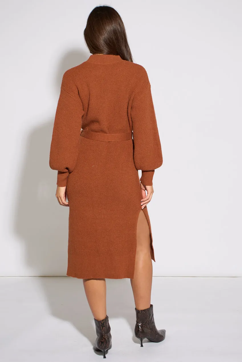 Gini London Belted abito midi cammello S/M maglia