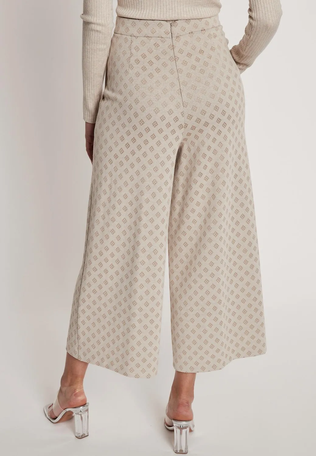 Ana Alcazar Hemmy Pantaloni Culotte Beige Quadri 7/8