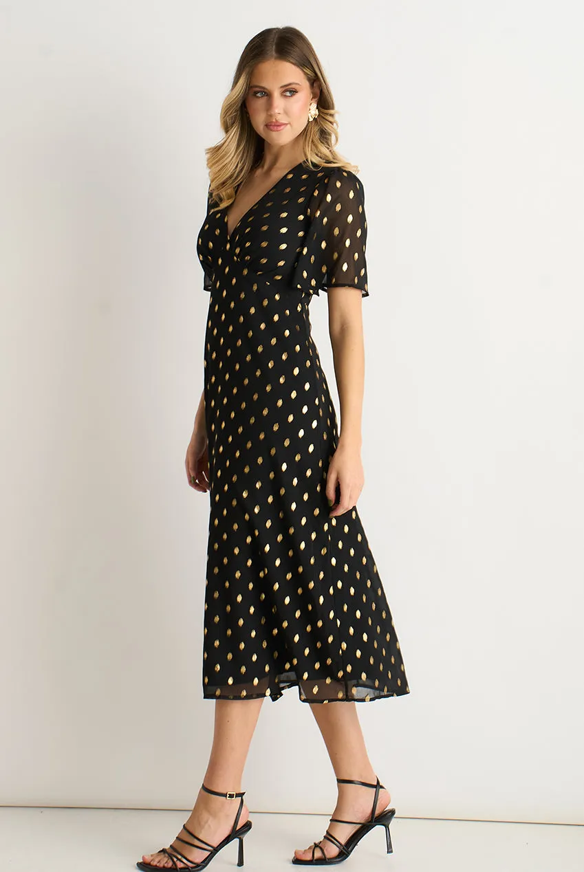 Gini London V Neck Foil abito skater midi nero