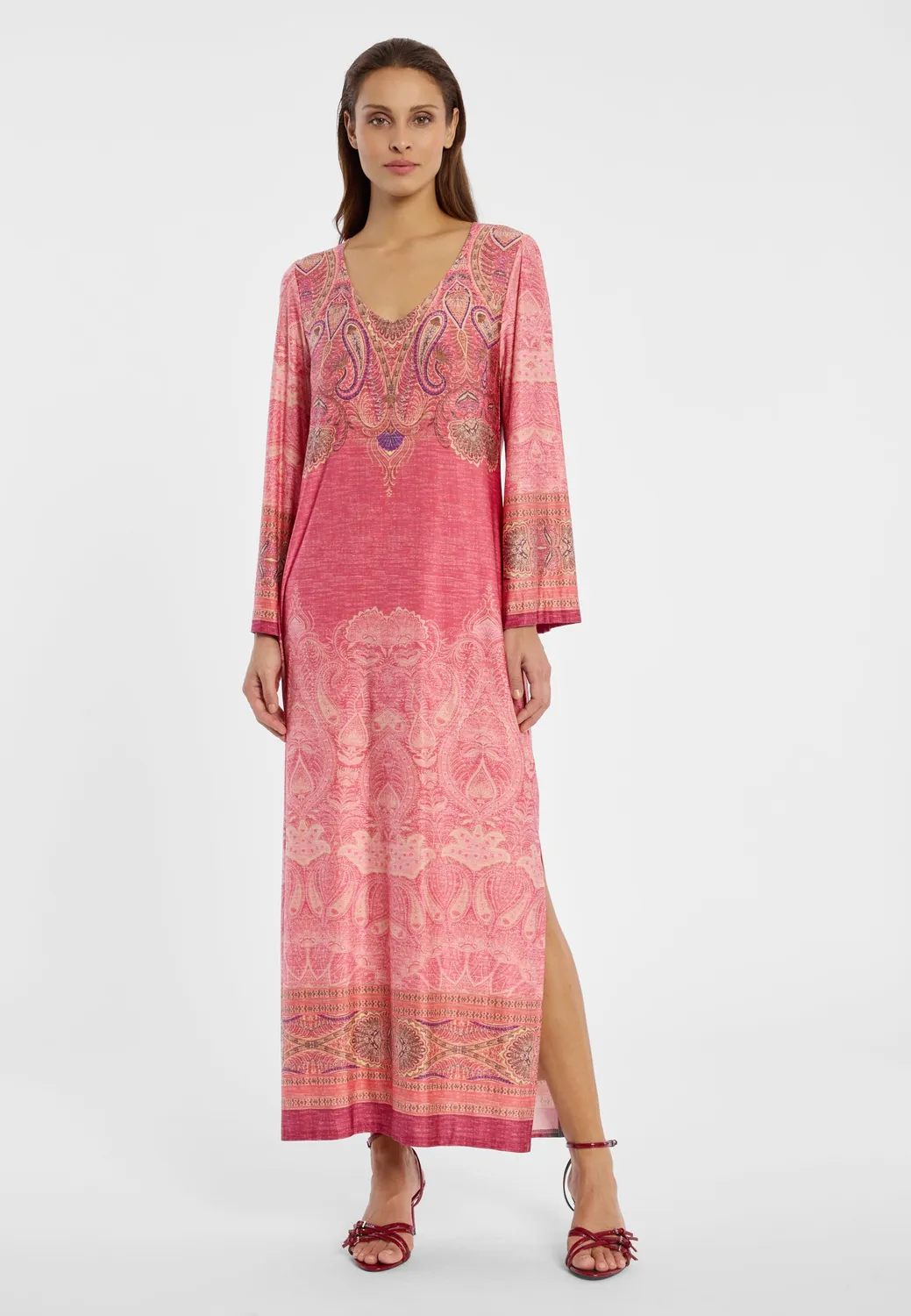 Ana Alcazar Dhira abito maxi rosa stampa paisley