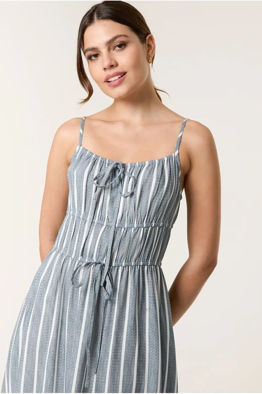 Blue Vanilla Tie Front abito midi denim blu S gessato
