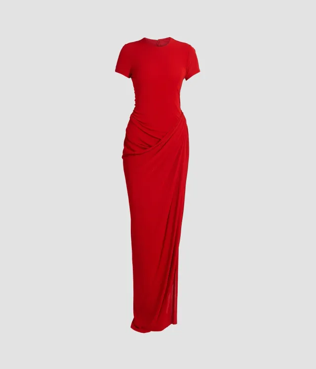 Erdem Fluid Crepe Jersey Short Sleeve Midi Dress abito rosso