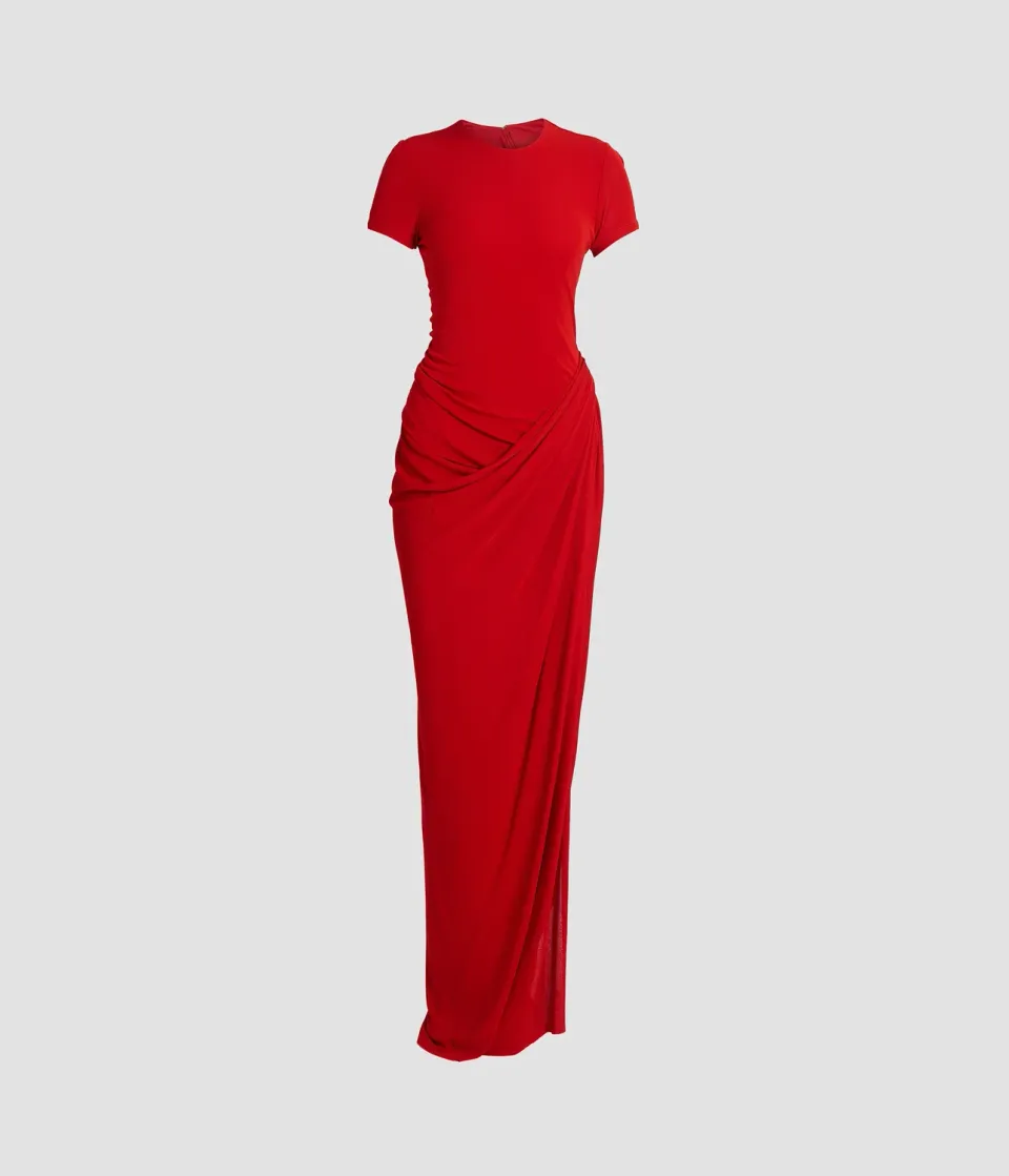 Erdem Fluid Crepe Jersey Short Sleeve Midi Dress abito rosso