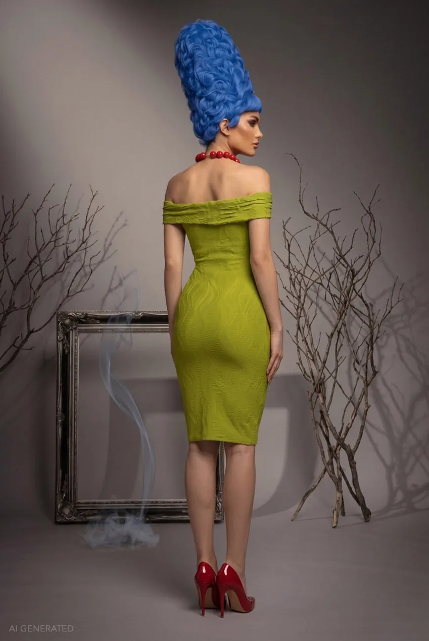 Goddiva Bodycon abito midi verde lime halloween