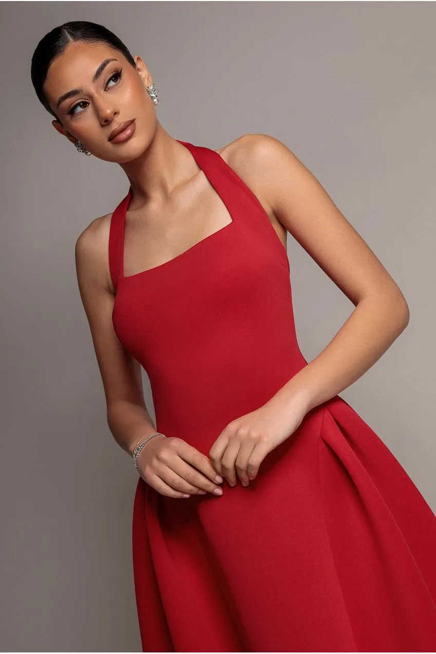 Goddiva DR5107 abito midi rosso scuba