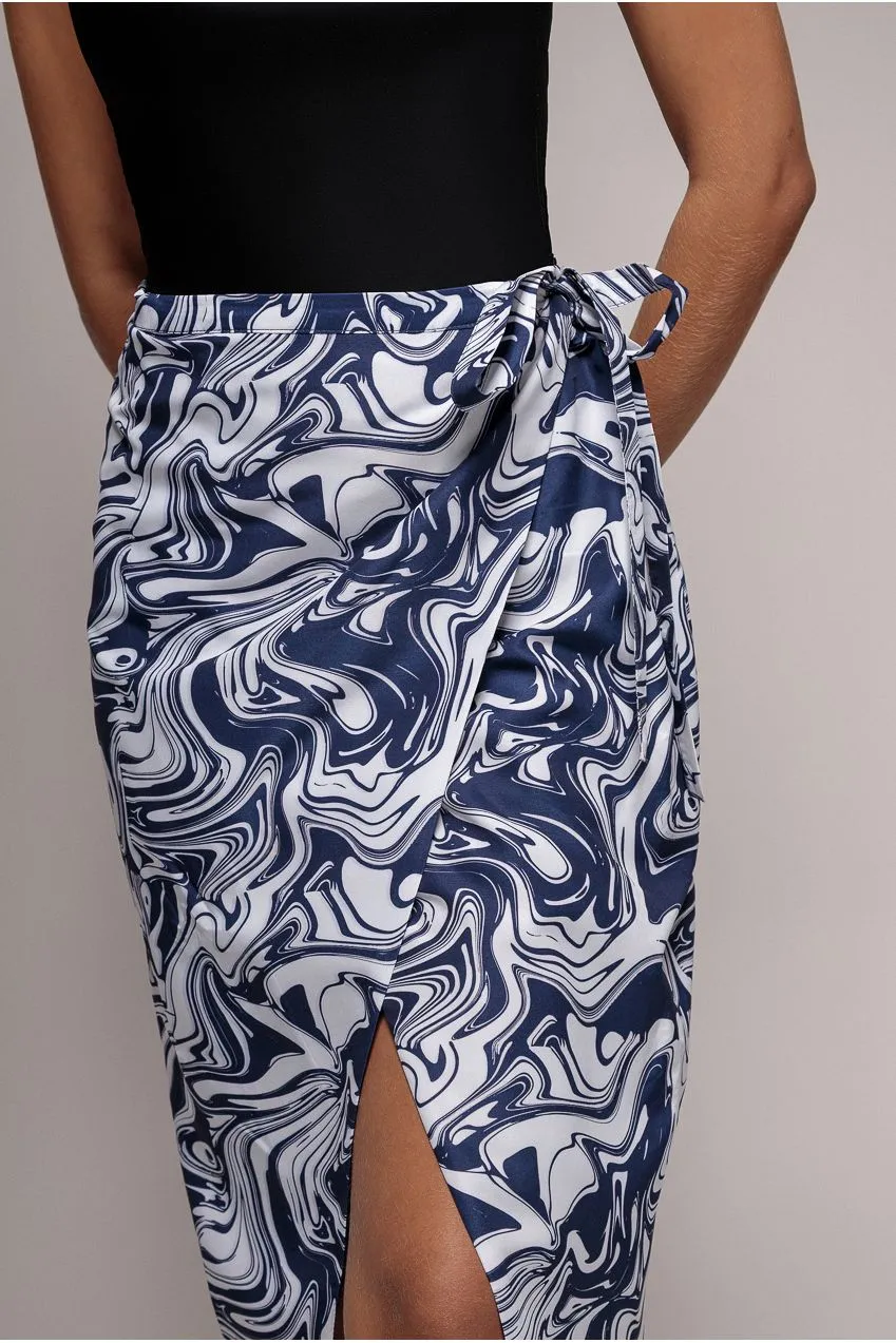 Goddiva gonna wrap midi blu navy stampata