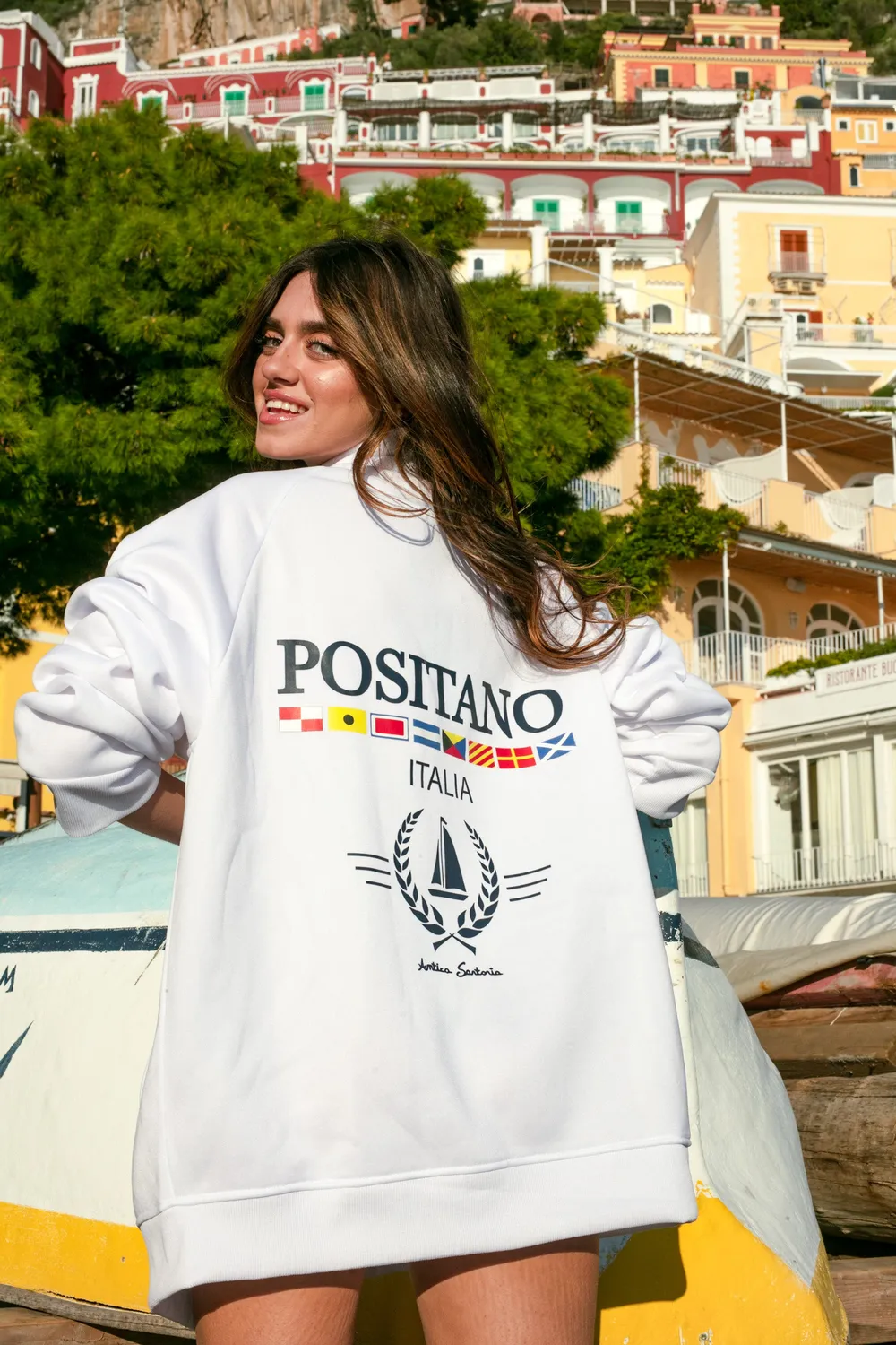 Antica Sartoria Positano FW105 felpa zip blu poliestere