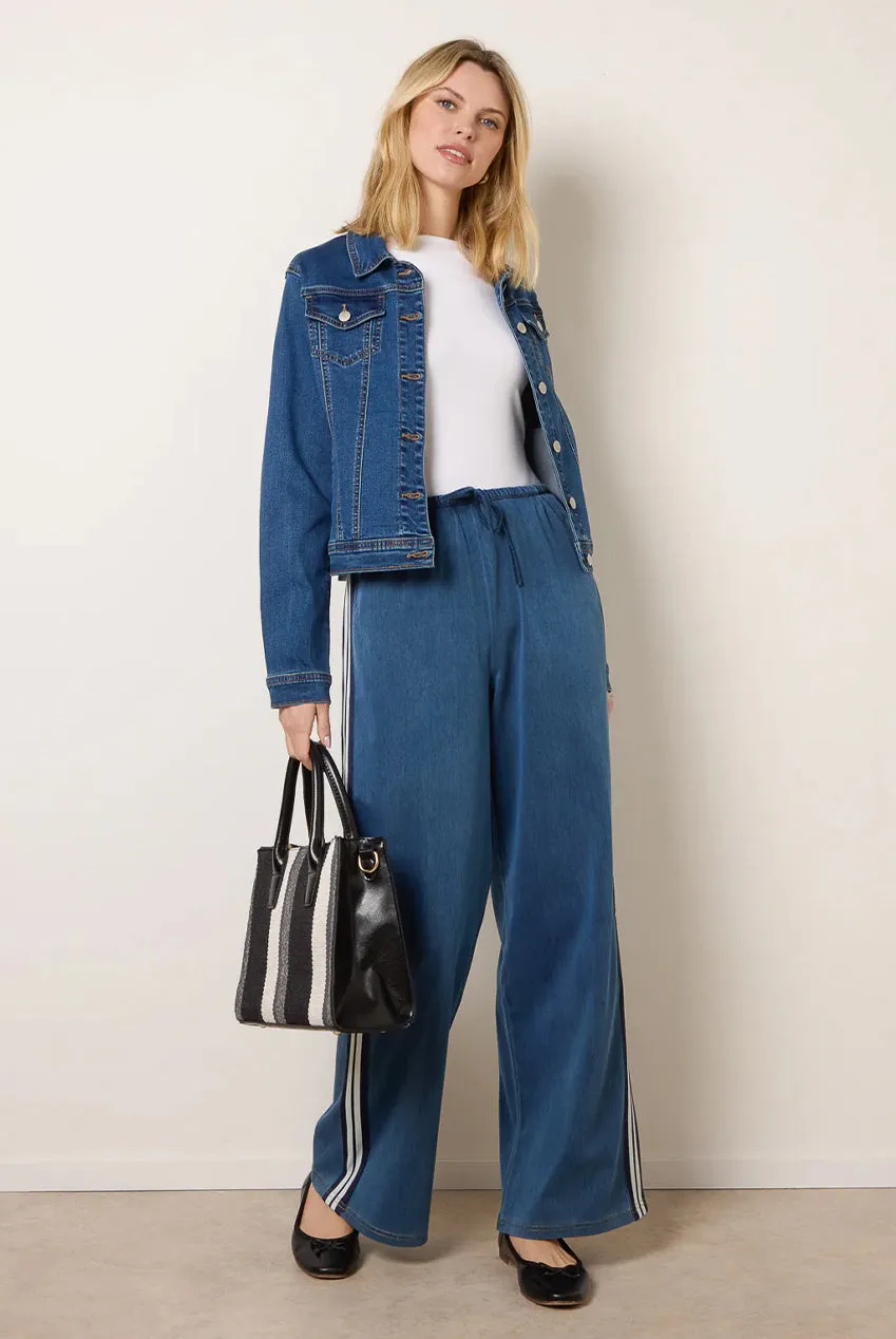Blue Vanilla Stripe pantaloni denim blu vita elastica