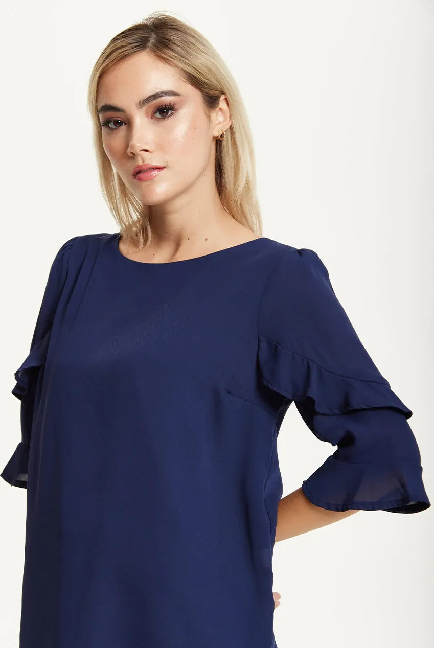 Liquorish Camicetta Navy Maniche Volant Elegante