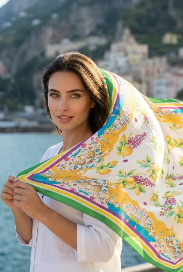 Antica Sartoria Agrumi FW073 foulard turchese taglia unica