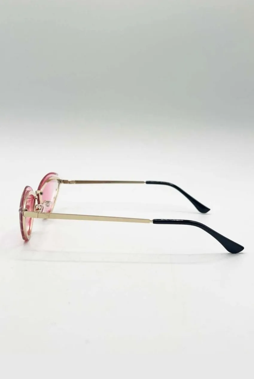 SVNX occhiali da sole cat-eye rosa strass dorati