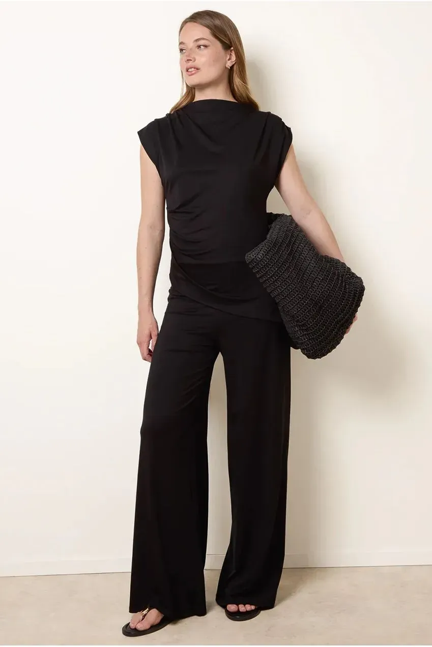 Blue Vanilla set jersey nero S/M top + pantaloni palazzo