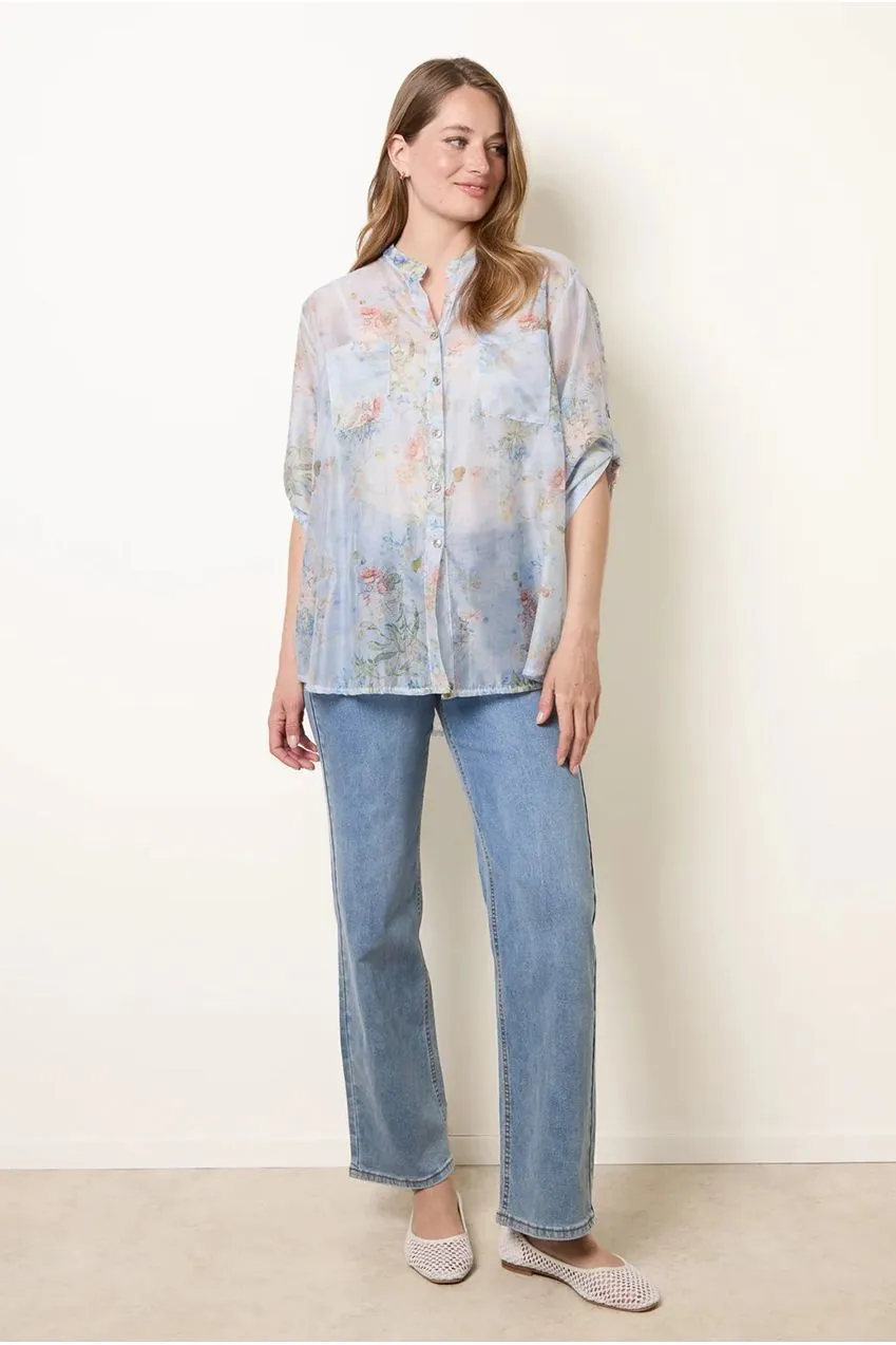 Blue Vanilla camicia sheer floreale blu 3/4 manica