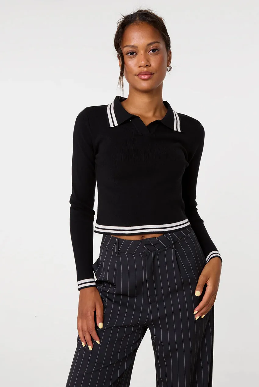 Goddiva Pink Vanilla Contrast maglione nero collo righe