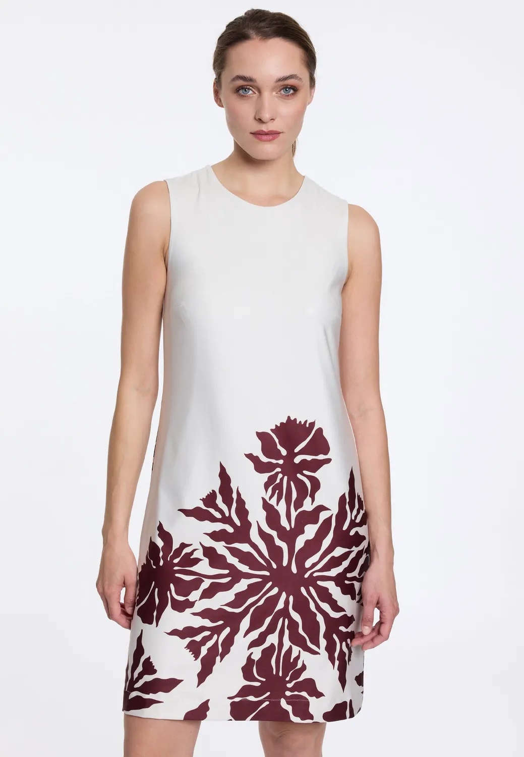 Ana Alcazar Doryma abito beige fiori linea A smanicato
