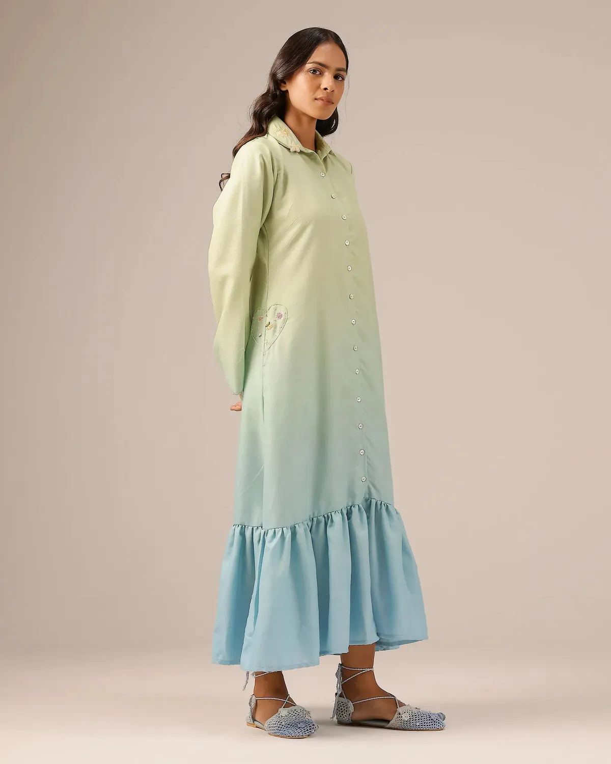 Our Dve Seafoam abito lino verde blu