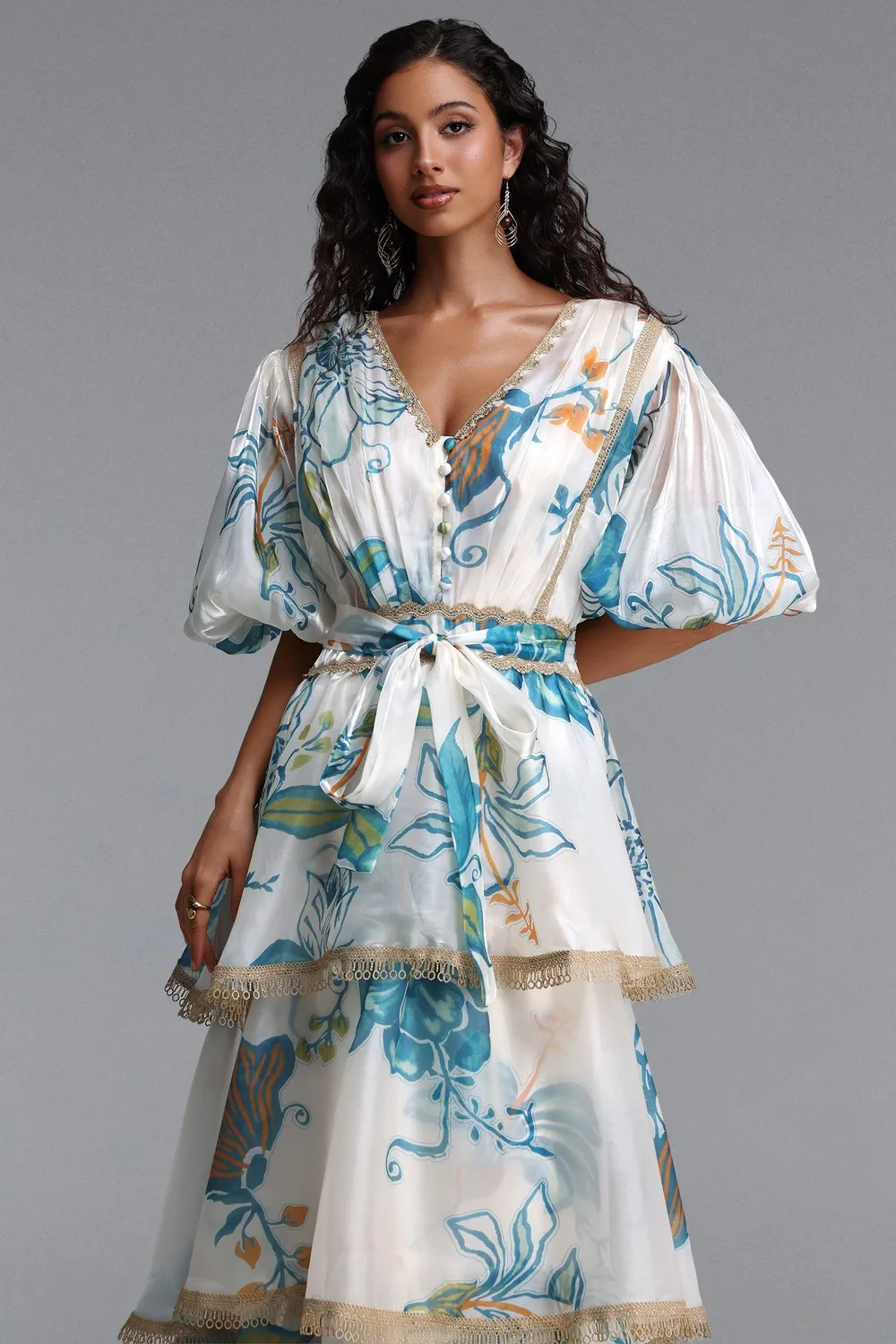 Bella Barnett Lisbon Abito Maxi Organza Floreale Sbuffo
