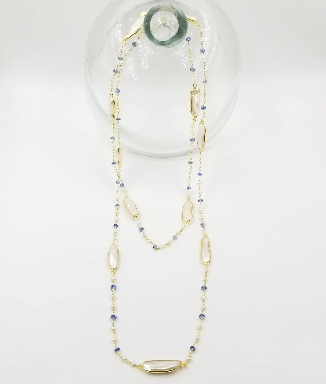 Our Dve collana lunga perle acquamarina oro 18kt