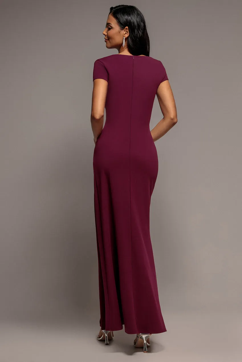 Goddiva Cap Sleeve abito maxi prugna plissettato scuba
