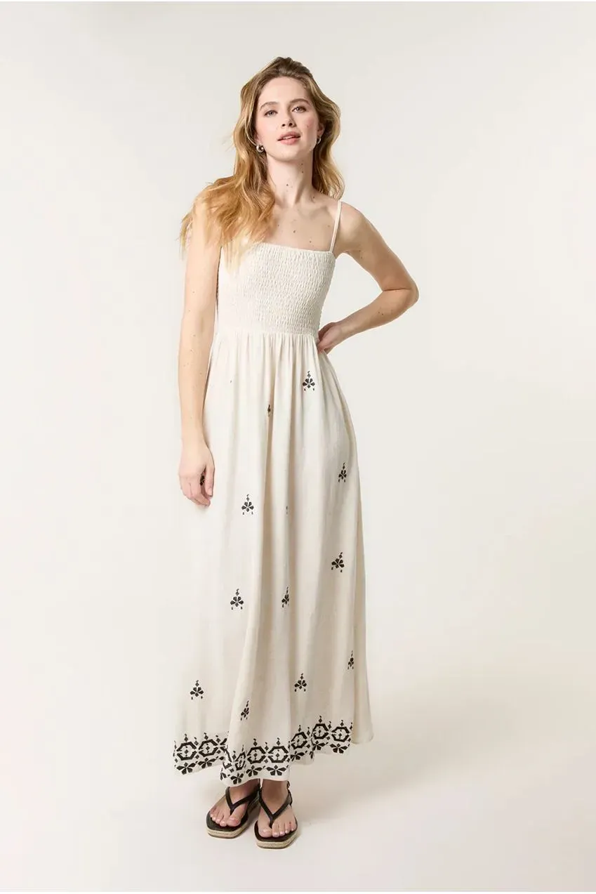 Goddiva Blue Vanilla abito maxi avorio lino