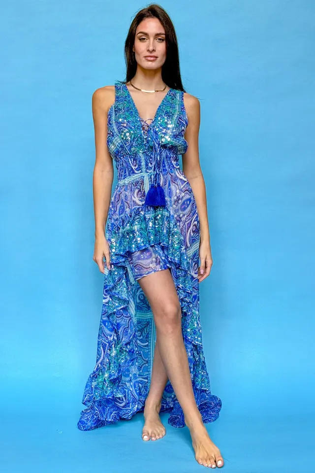 Antica Sartoria DV151B abito lungo schiena scoperta blu