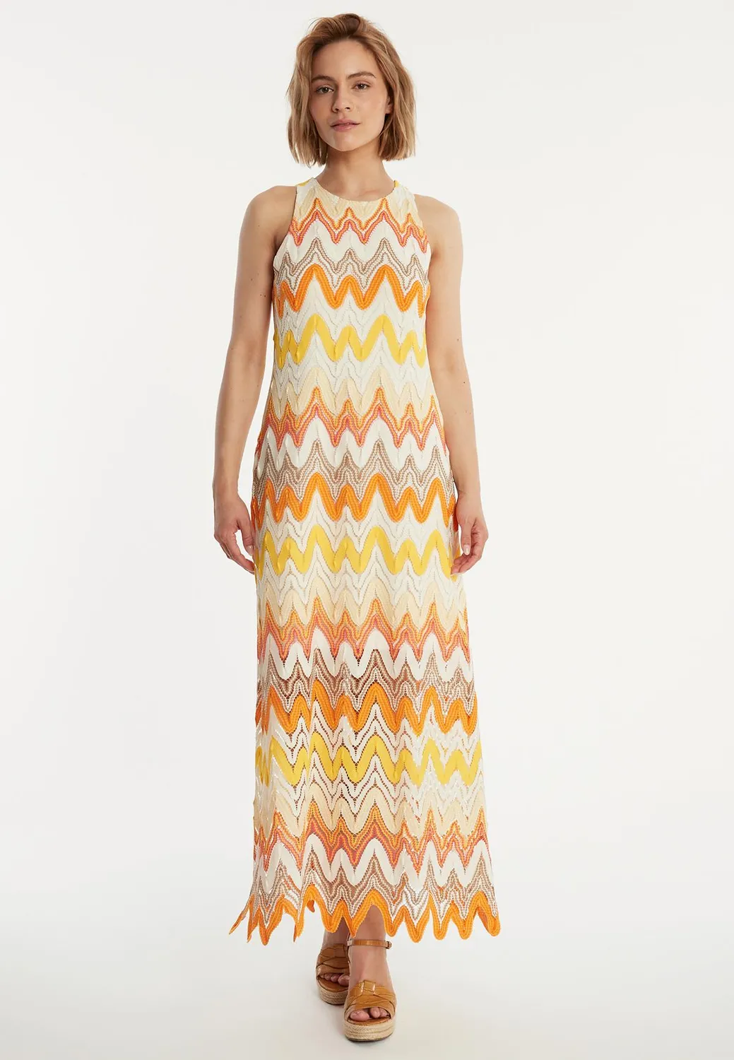 Ana Alcazar Zitara abito maxi giallo zigzag