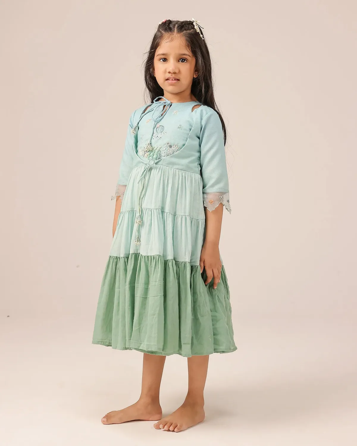 Our Dve Sea Salt abito bambina verde acqua pizzo