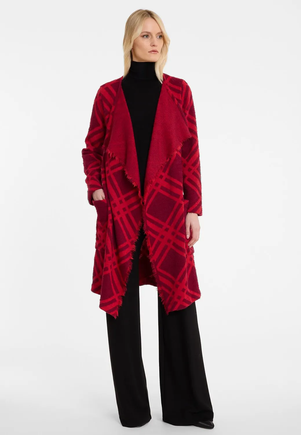 Ana Alcazar Atony cardigan lungo quadri rossi tasche