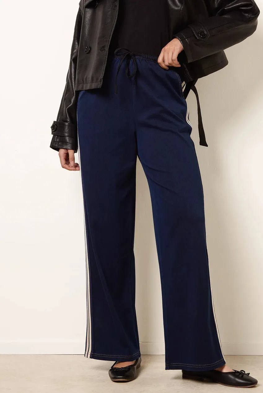 Blue Vanilla Pantaloni Joggers Denim Indaco Riga Laterale