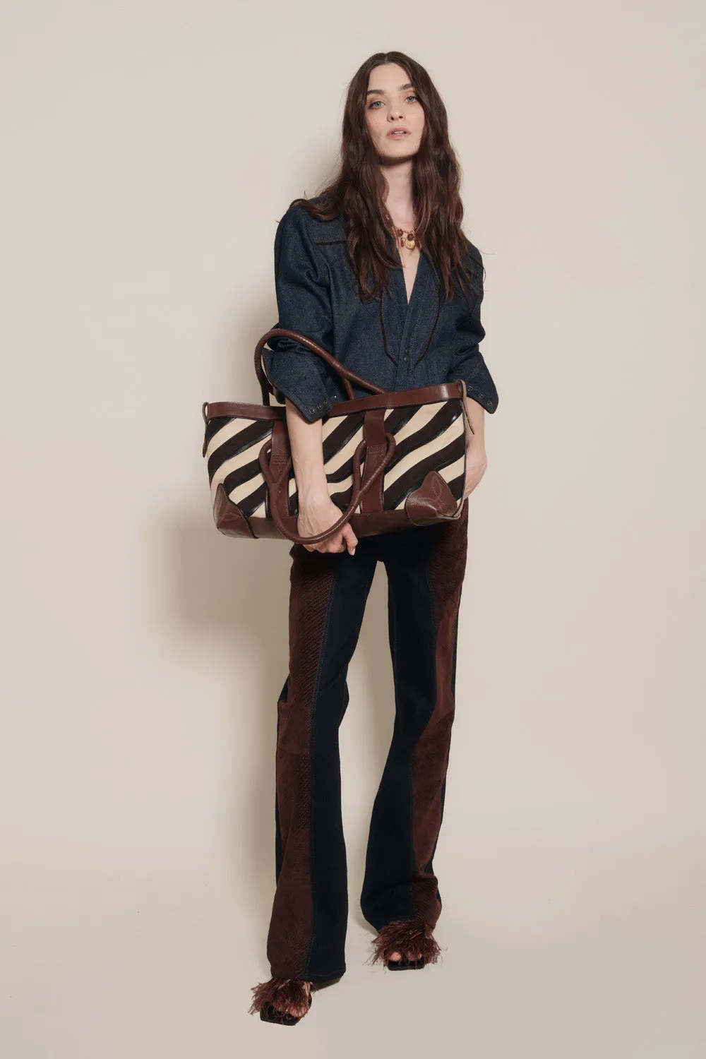 Johanna Ortiz Frontier Femme pantaloni denim pelle vita alta