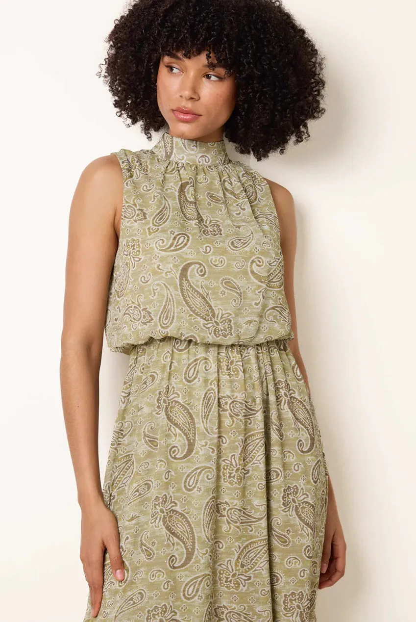 Blue Vanilla Paisley abito midi kaki collo alto fantasia