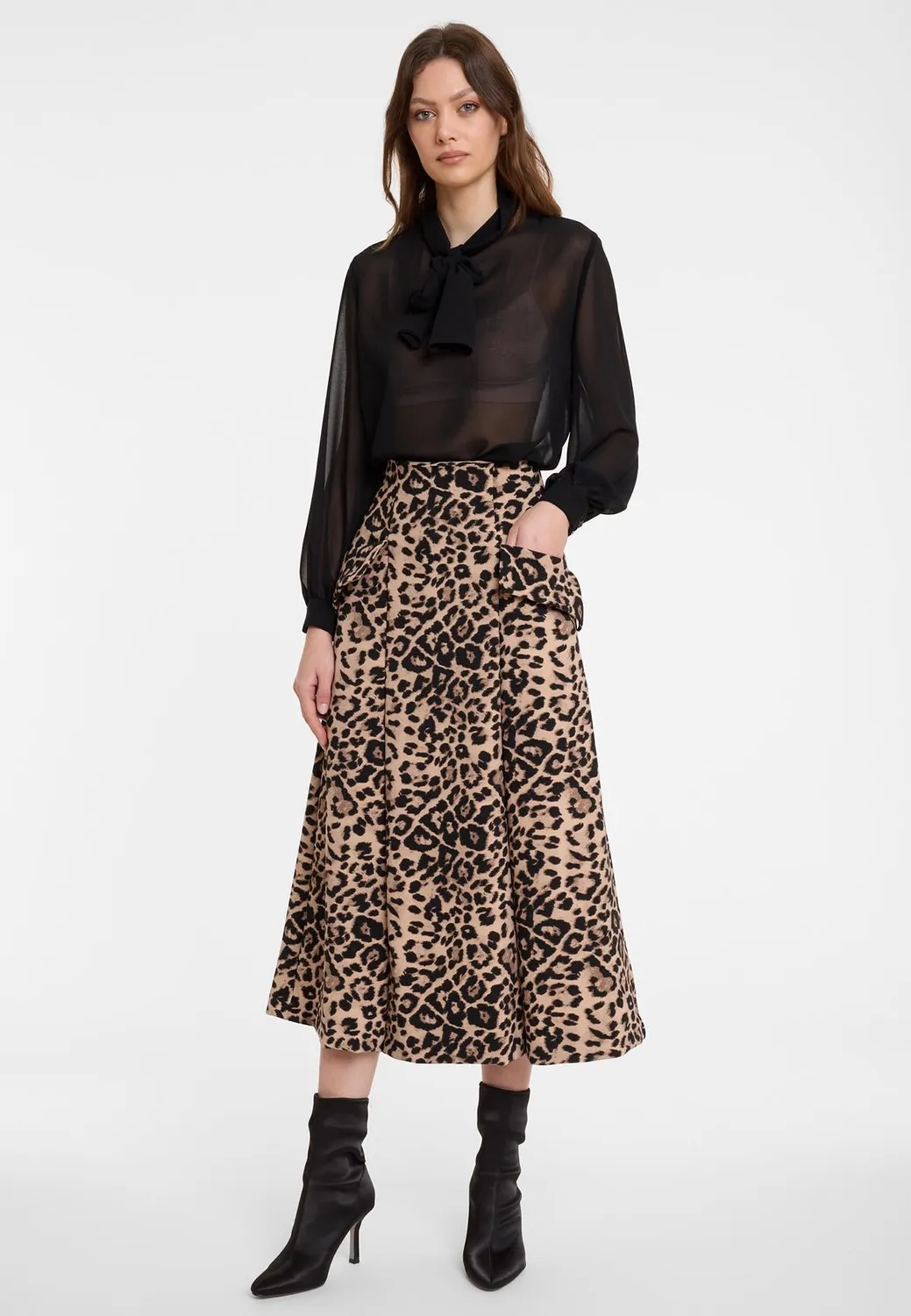 Ana Alcazar Adawa gonna midi animalier beige nero