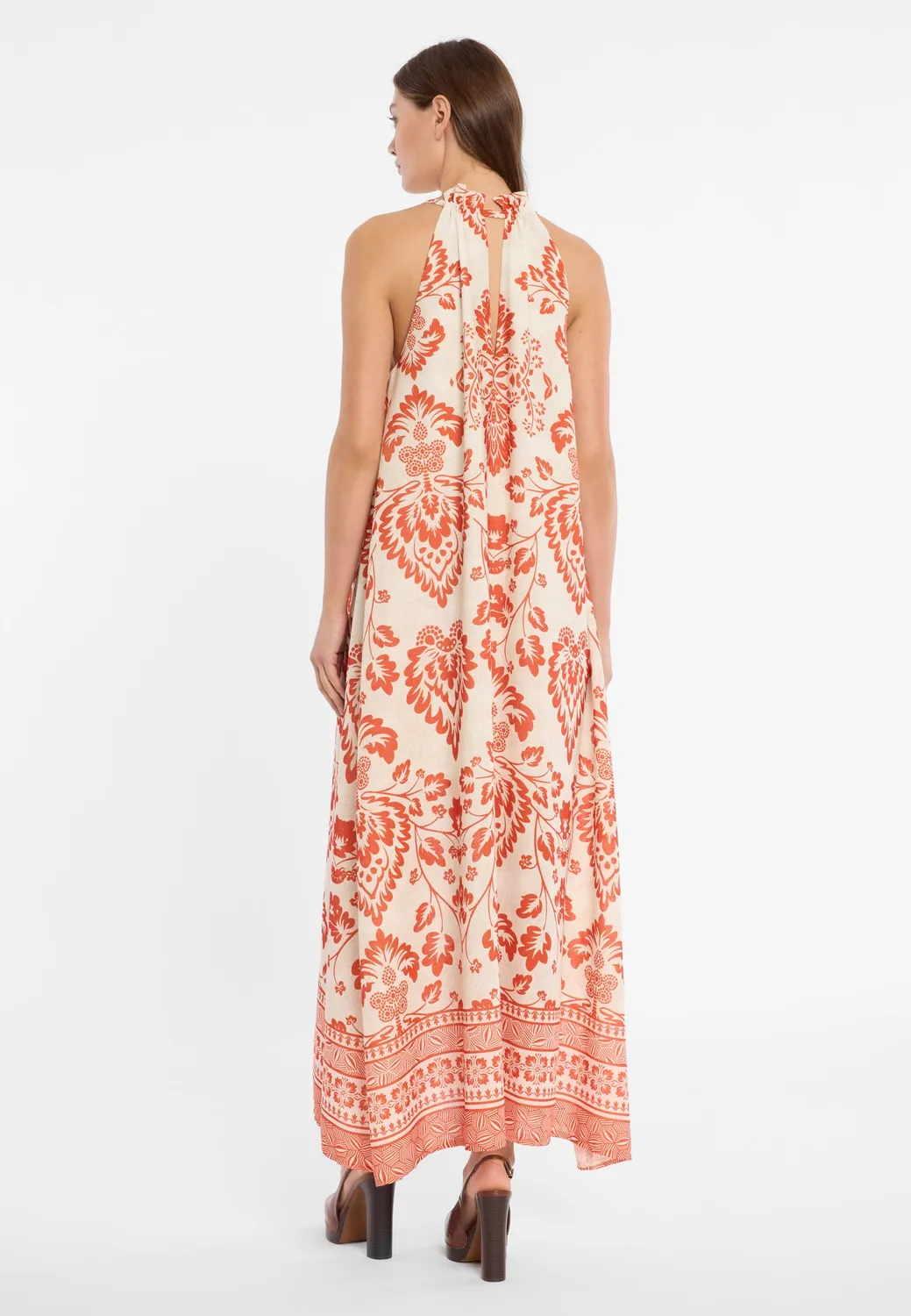 Ana Alcazar Dorena abito maxi floreale arancione