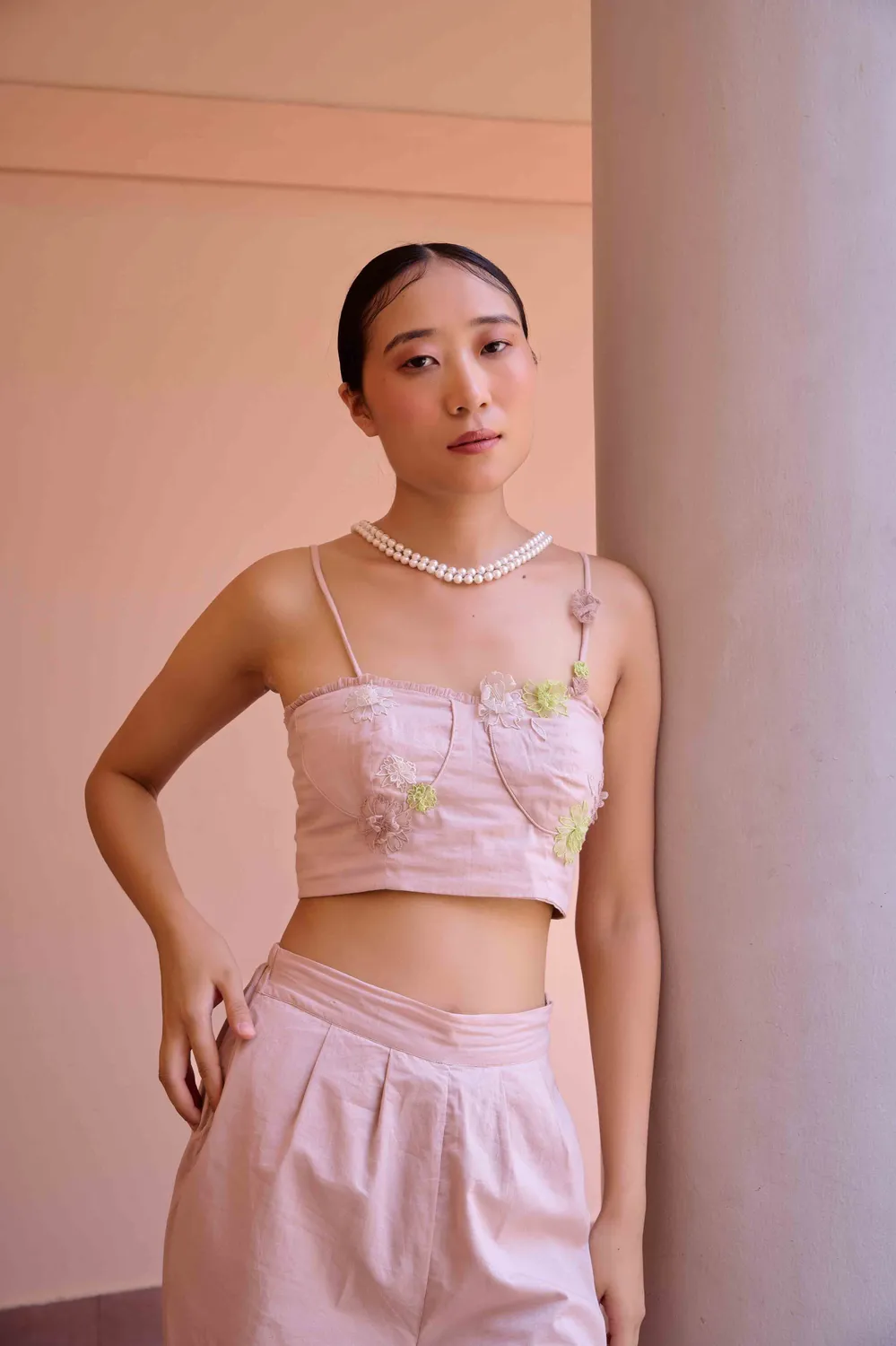 Our Dve Alfie set coordinato rosa top pantaloni cotone