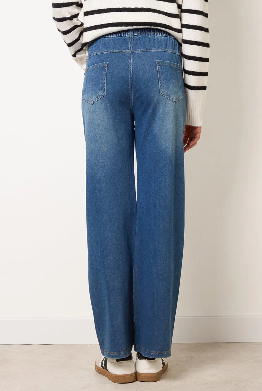 Blue Vanilla jeans gamba larga denim blu vita elasticizzata S-XL