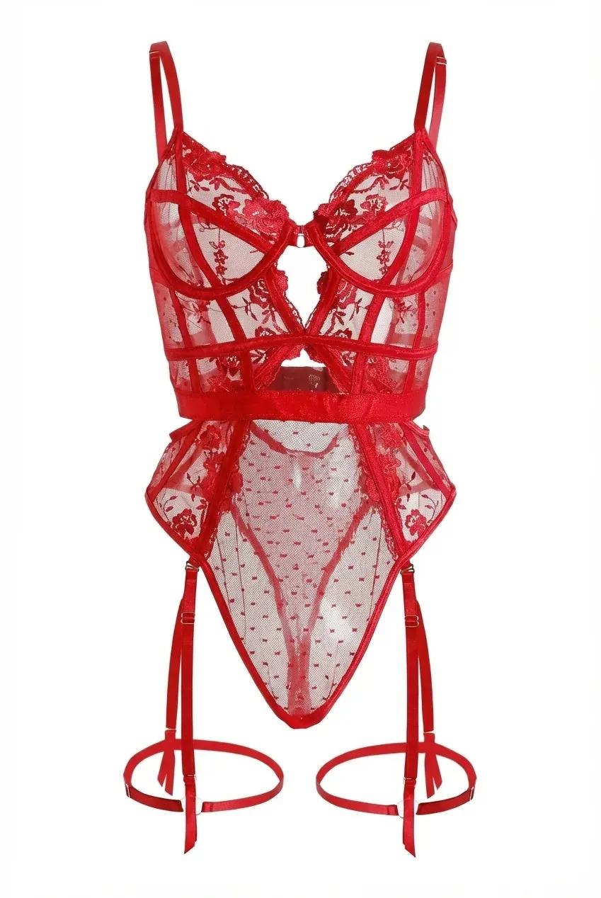 Little Nooks Evangeline body pizzo rosso giarrettiera