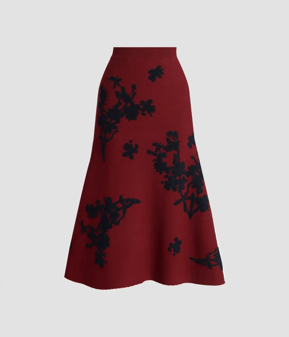 Erdem Jacquard Midi Knit Skirt gonna bordeaux