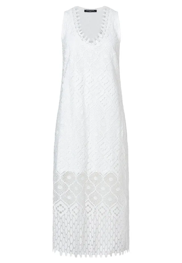 Ana Alcazar Wabora midi abito pizzo bianco scollo V